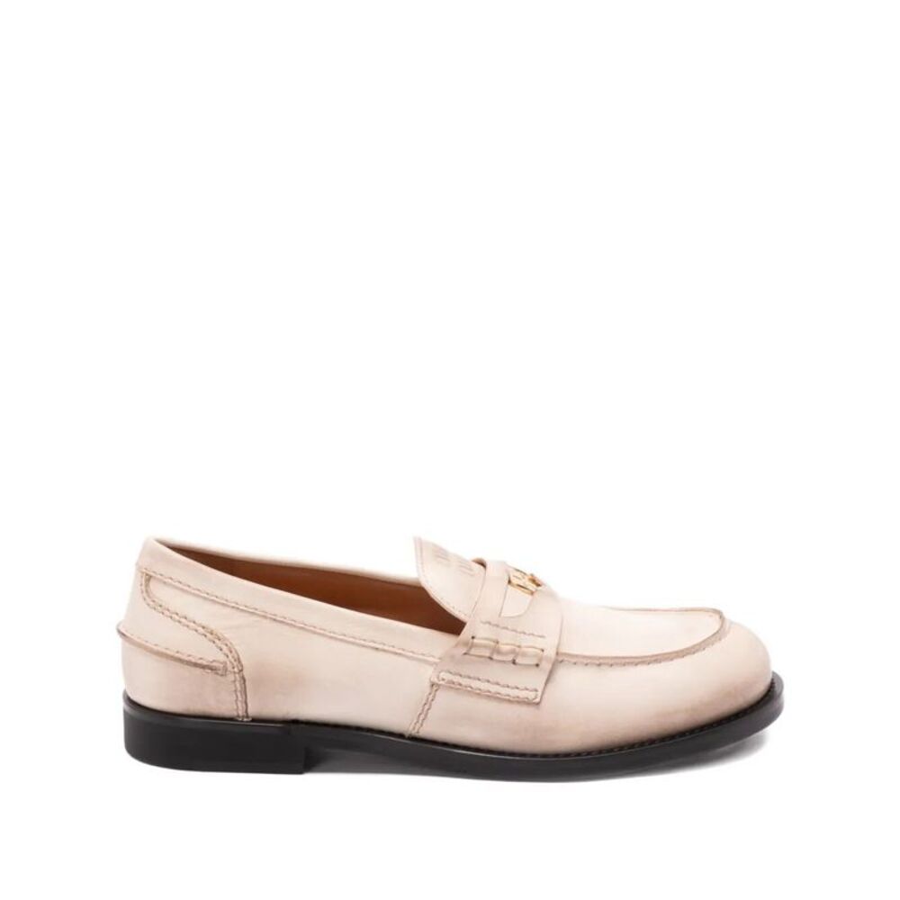 Vintage-Effect Leather Penny Loafers Women